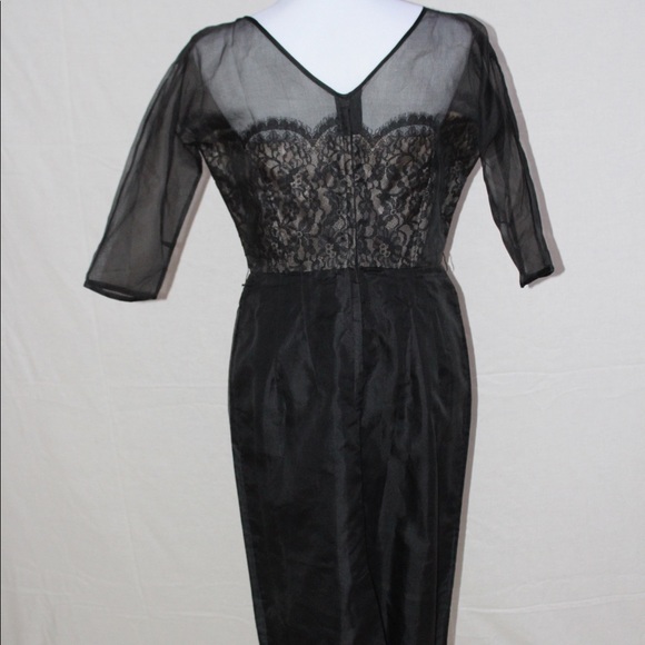 Vintage 50s Black Silk Organza Dress w/Lace